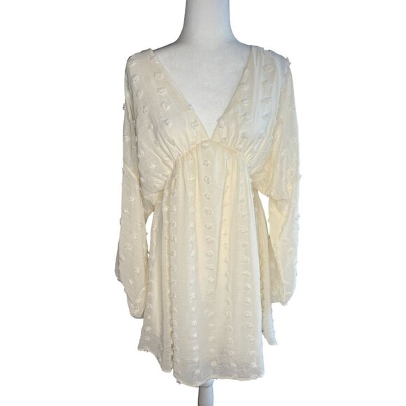 Peach Love California Women's Ivory Textured V-Neck Dress Size M - Picture 1 of 7